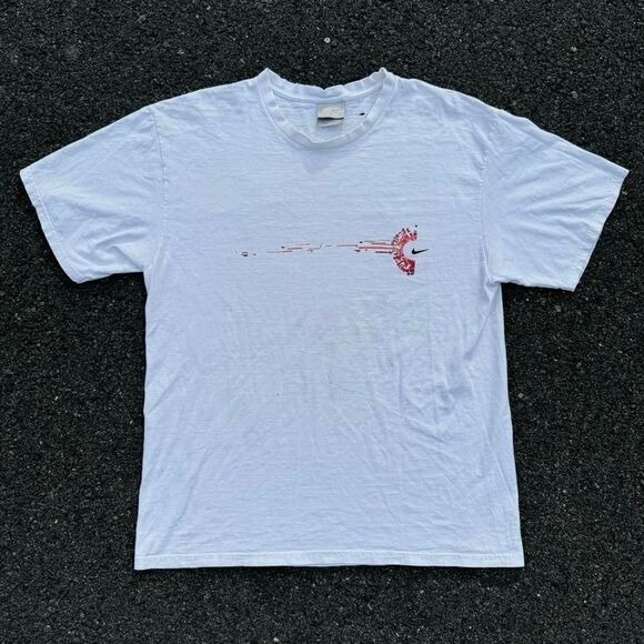 Y2K Distressed Nike white and red tee with a bold design nike - Picture 1 of 4